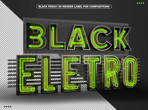 컴포지션용 녹색 네온이 있는 Black Eletro 3d 로고