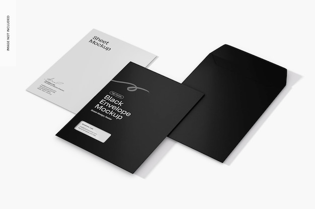 PSD black envelopes with white sheet mockup