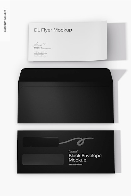 Black envelopes with windows and card mockup 02