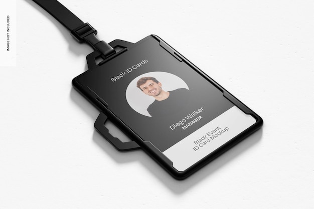 PSD black event id card mockup perspective