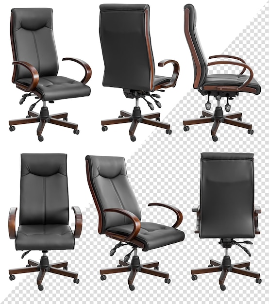 Черное офисное кресло. изолирован от фона. вид с разных сторон