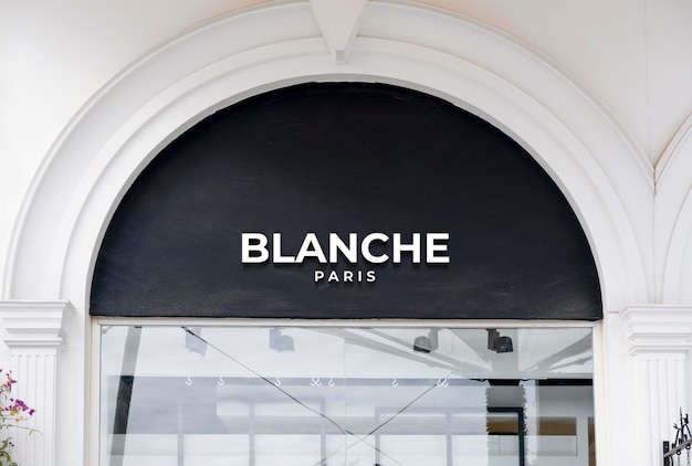 PSD black facade white 3d sign luxury brand shop mockup