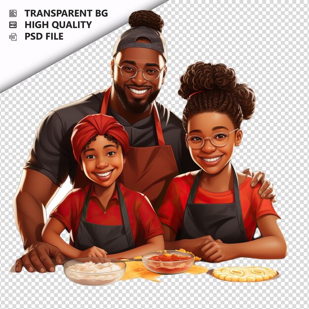 PSD black family baking 3d cartoon style white background iso