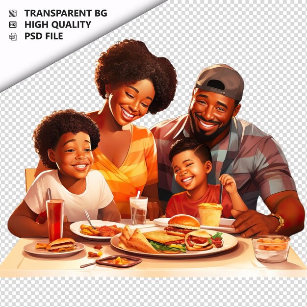 PSD black family dining 3d cartoon style white background iso