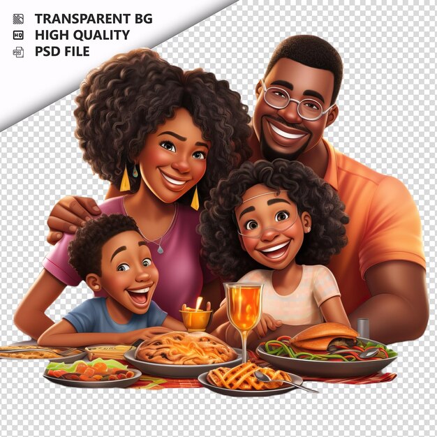 PSD black family dining 3d cartoon style white background iso