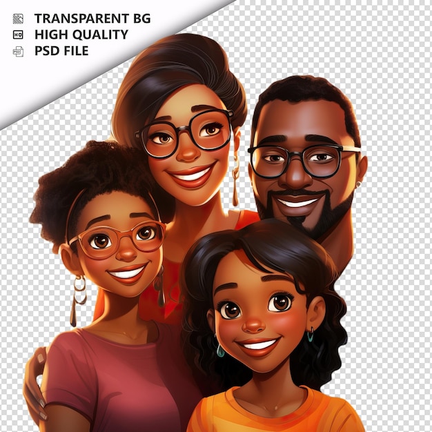 PSD black family dreaming 3d cartoon style white background i