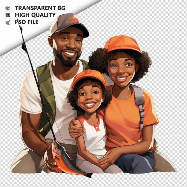 PSD black family fishing 3d cartoon style sullo sfondo bianco è