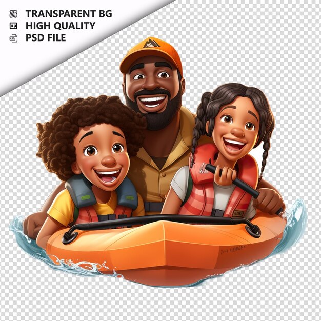 PSD black family paddling 3d cartoon style sullo sfondo bianco i