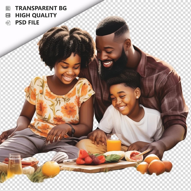 PSD black family picnicking ultra realistic style white backg