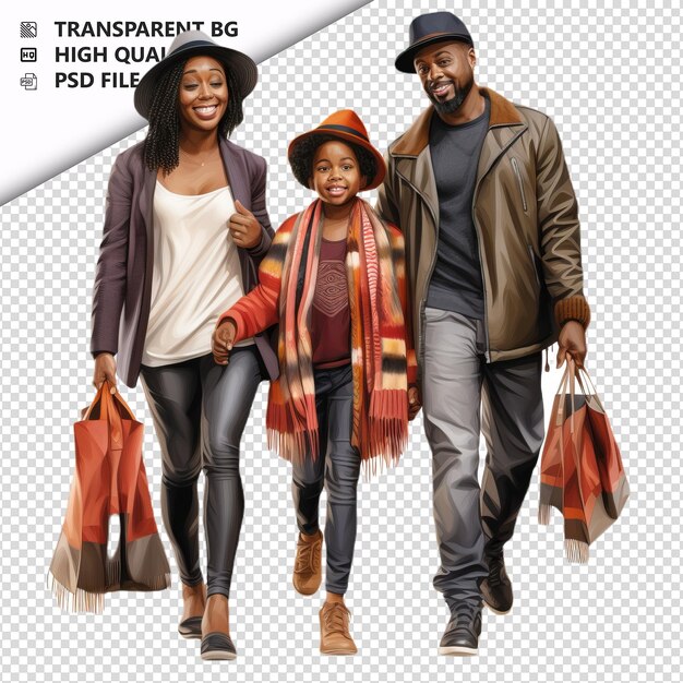 PSD black family shopping ultra realistic style white backgro