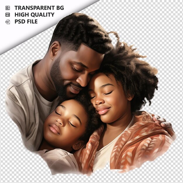 Black family sleeping ultra realistic style white backgro