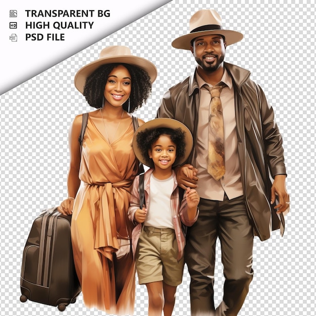 PSD black family traveling ultra realistic style white backgr