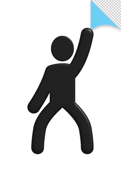 A black figure with his hand up in the air is on a white background.