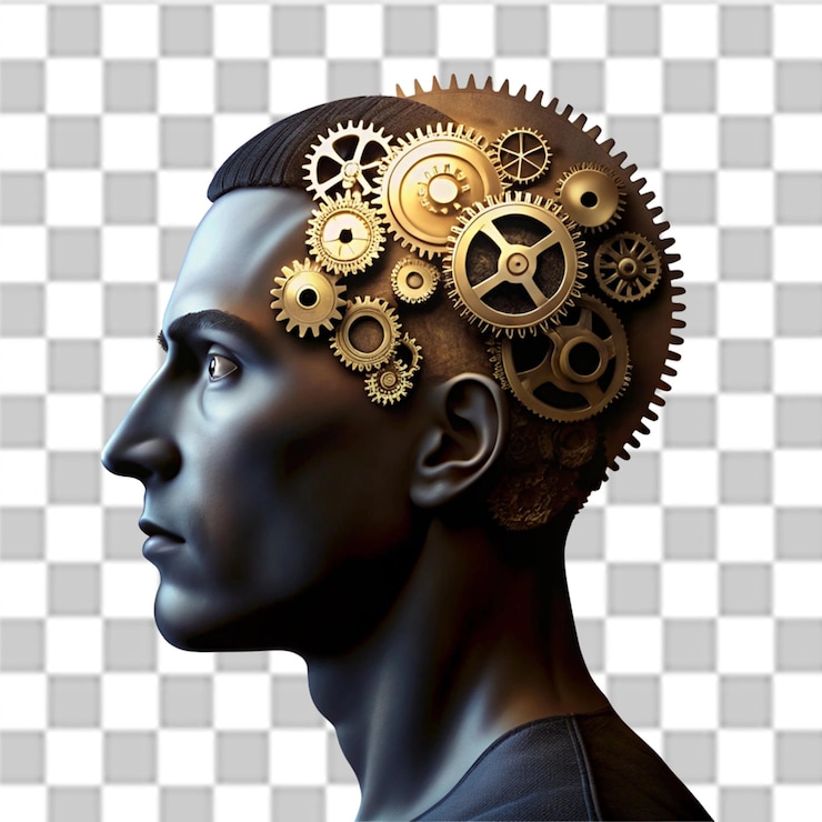 PSD a black figure with a mans head and gears on it