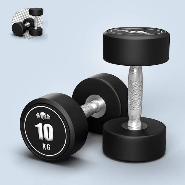 Black fixed rubber dumbbell mokcup