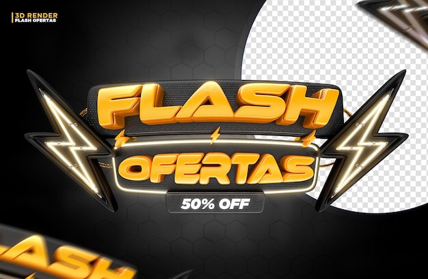 PSD black flash offre la promozione dell'etichetta 3d render