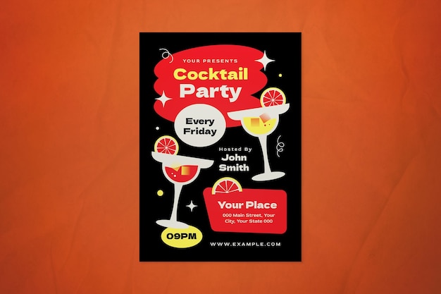 PSD volantino per cocktail party design piatto nero