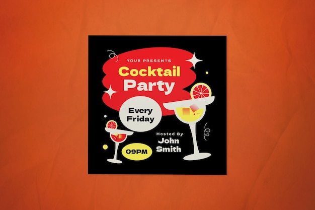 PSD post di instagram per cocktail party di design piatto nero