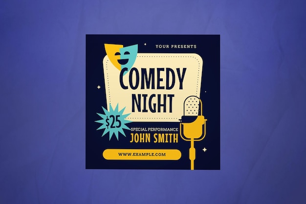 PSD Черный плоский дизайн comedy night instagram post