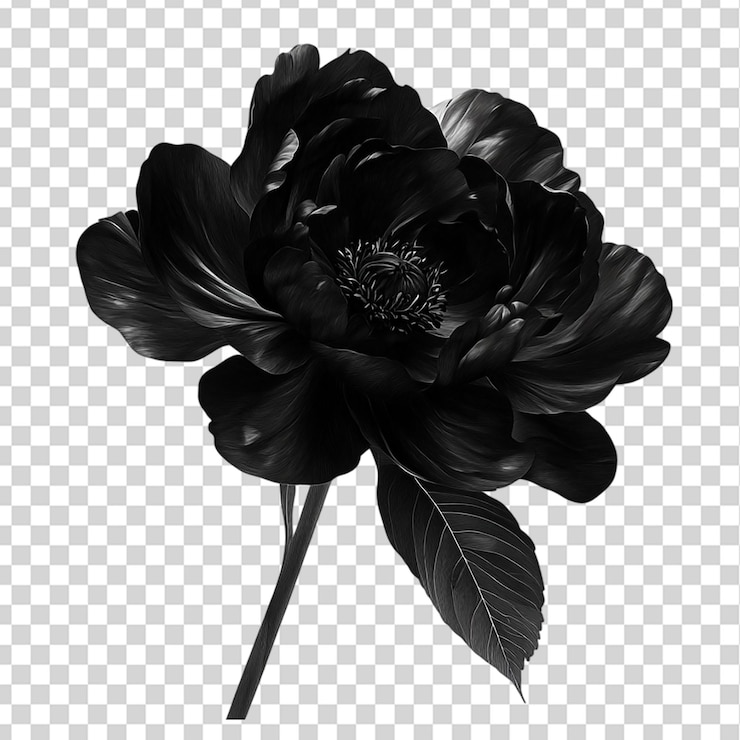 PSD black flower isolated on transparent background
