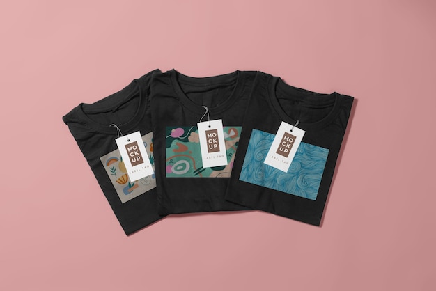 Black folded t shirt with paper belt mockup