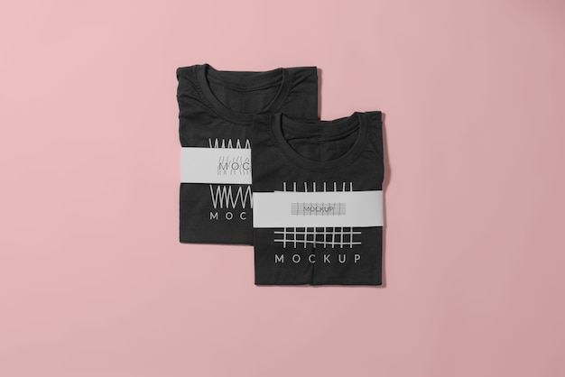 Black folded t shirt with paper belt mockup