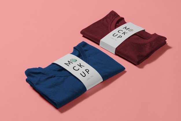 PSD black folded t shirt with paper belt mockup