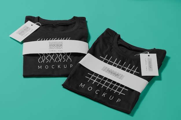 Black folded t shirt with paper belt mockup