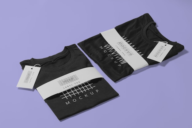 PSD black folded t shirt with paper belt mockup