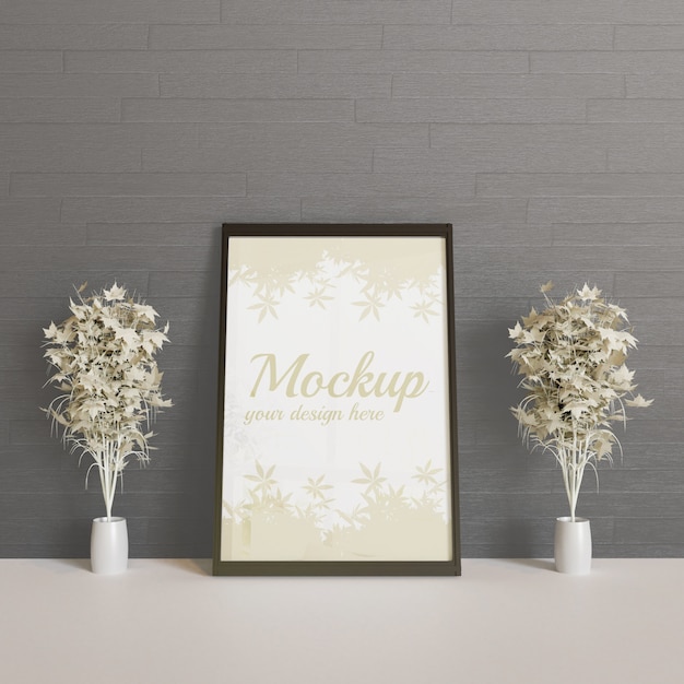 black frame mockup between couple decoration plant