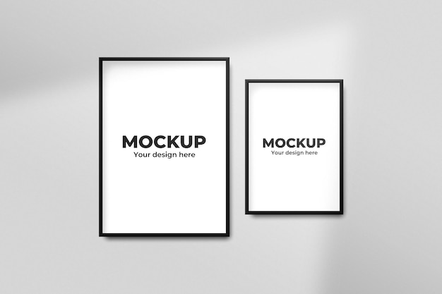 Mockup psd con cornice nera con spazio di progettazione con ombra