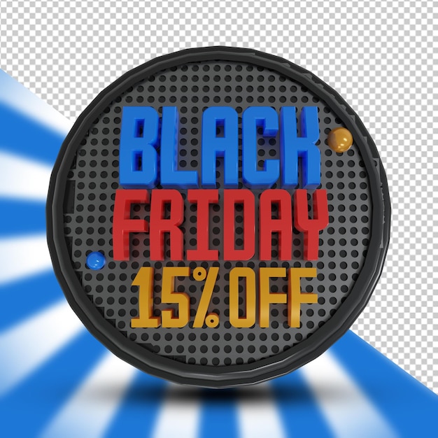 PSD rendering 3d di sconto del 15% del black friday