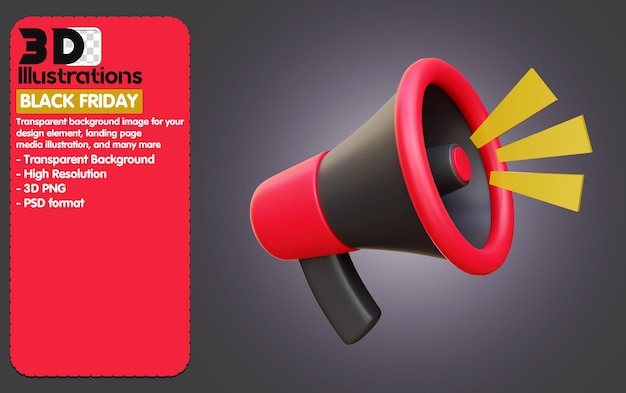 PSD black friday 3d icon megaphone