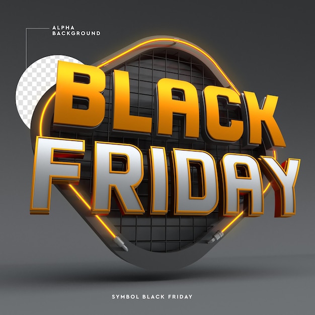 Black friday 3d-logo met lichten en zwarte en oranje megafoon