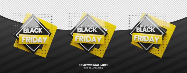 Etichetta di rendering 3d del black friday