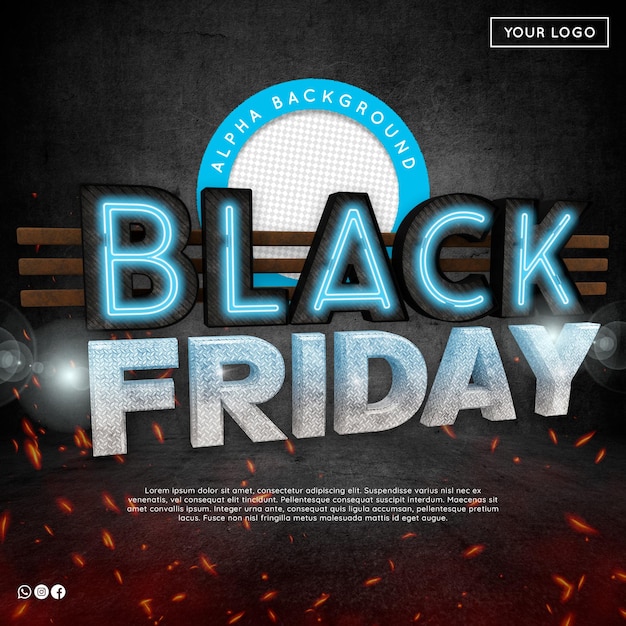 Black friday 3d render logo for november black friday retail composition