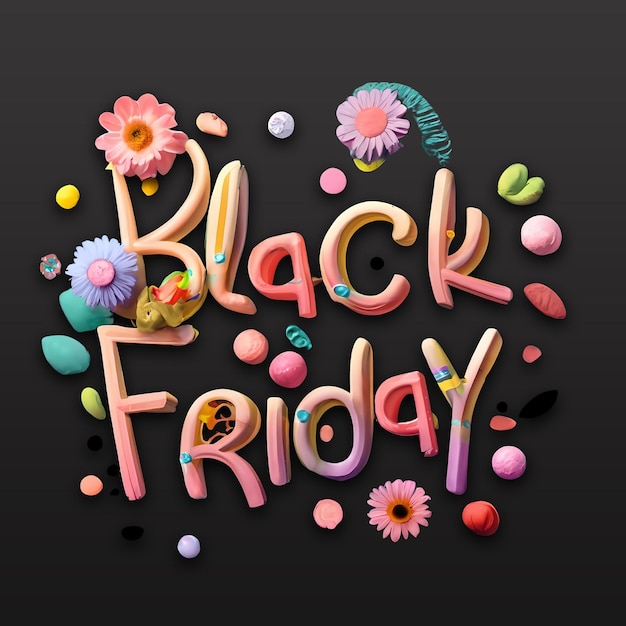 PSD black friday 3d-tekst met bloemenontwerp