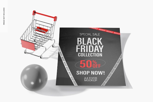 PSD mockup di volantini a4 del black friday, prospettiva