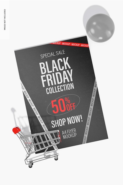 PSD black friday a4 flyer mockup, top view