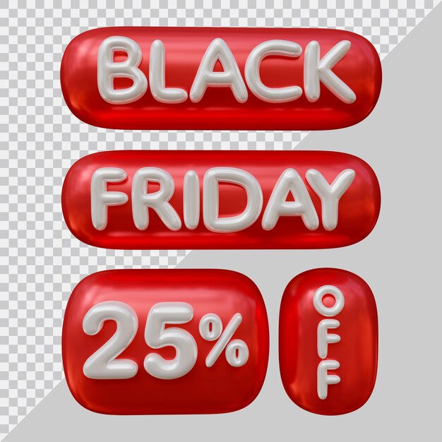 Black friday-aanbieding met 25 procent korting in moderne 3d-stijl