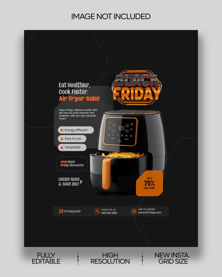 PSD black friday air fryer sale social media flyer editable psd