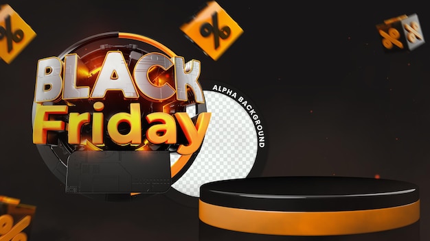 PSD black friday banner 3d met podium percentage elementen