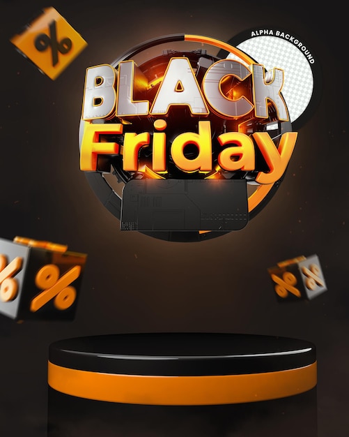 PSD black friday banner 3d con elementi percentuali podio