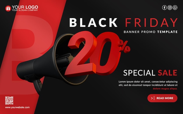 Black friday banner promo template 20 percent off