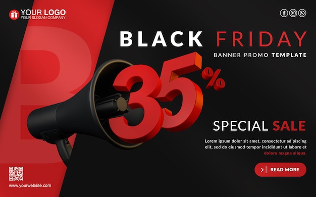 Black friday banner promo template 35 percent off