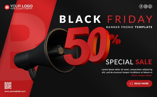 Black friday banner promo template 50 percent off