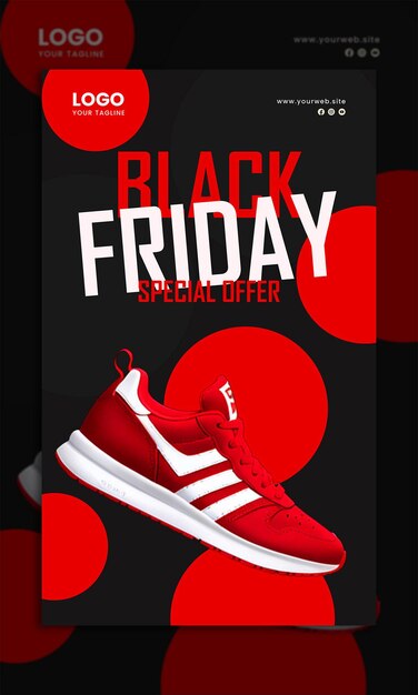 PSD black friday banner with red and white circle