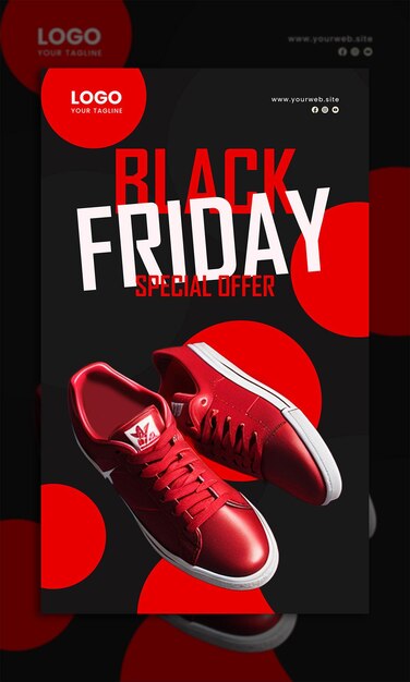 PSD banner del black friday con cerchio rosso e bianco