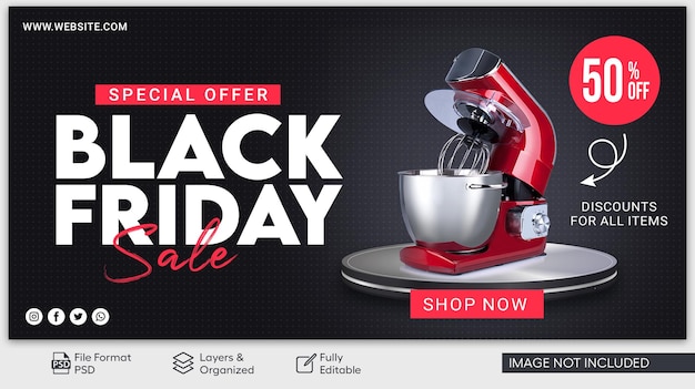 PSD black friday banner with super offers and promotions