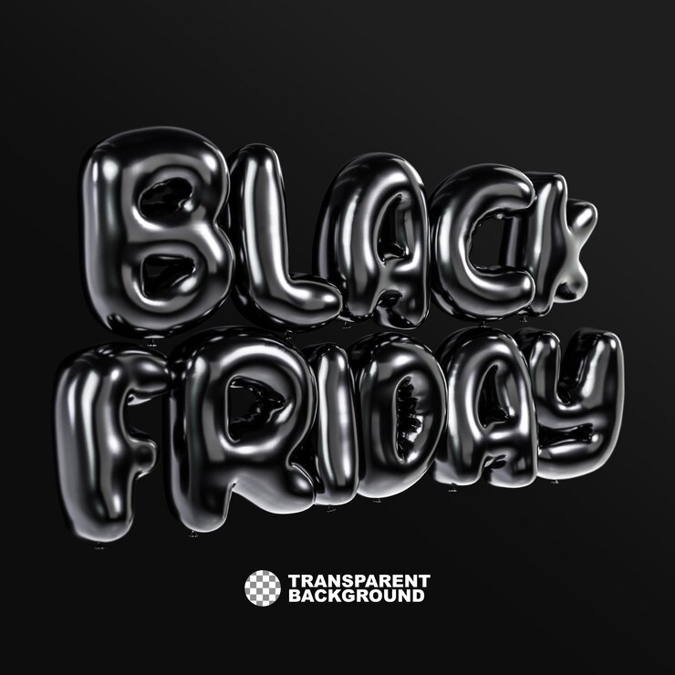 PSD black friday black letters in balloon style front view from right to left 3d letters